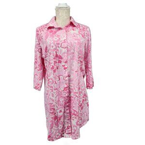 Lauren Ralph Lauren Sleep Shirt Womens L Pink Floral Button Up 3/4 Sleeve Pajama